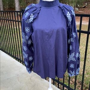 Mud Pie Exaggerated Sleeves with Eyelet Details Smocked Neckline